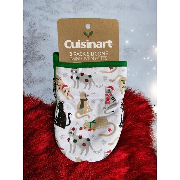 NEW Cuisinart Christmas Multi Cats Paws Mini Oven Silicone Xmas Mitts Kitchen - Picture 2 of 4
